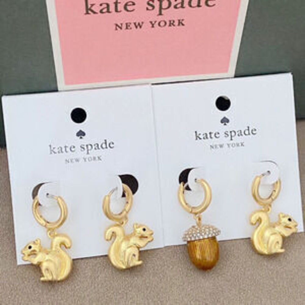 kate spade Squirrel Pinecone Metal Dangle Earrings